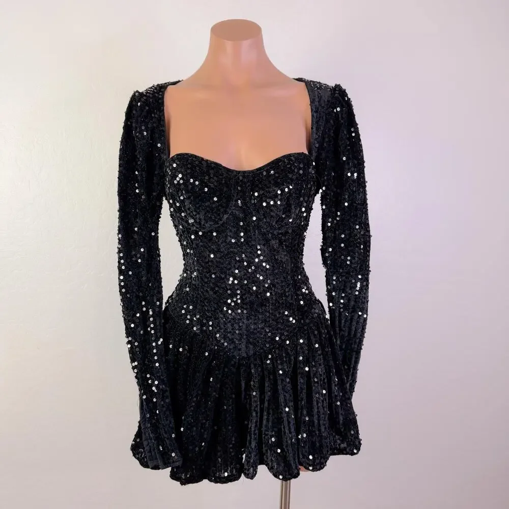 pretty little thing long sleeve sequin dress PrettyLittleThing Gold Plunge Sequin Long Sleeve Bodycon Dress Size 2